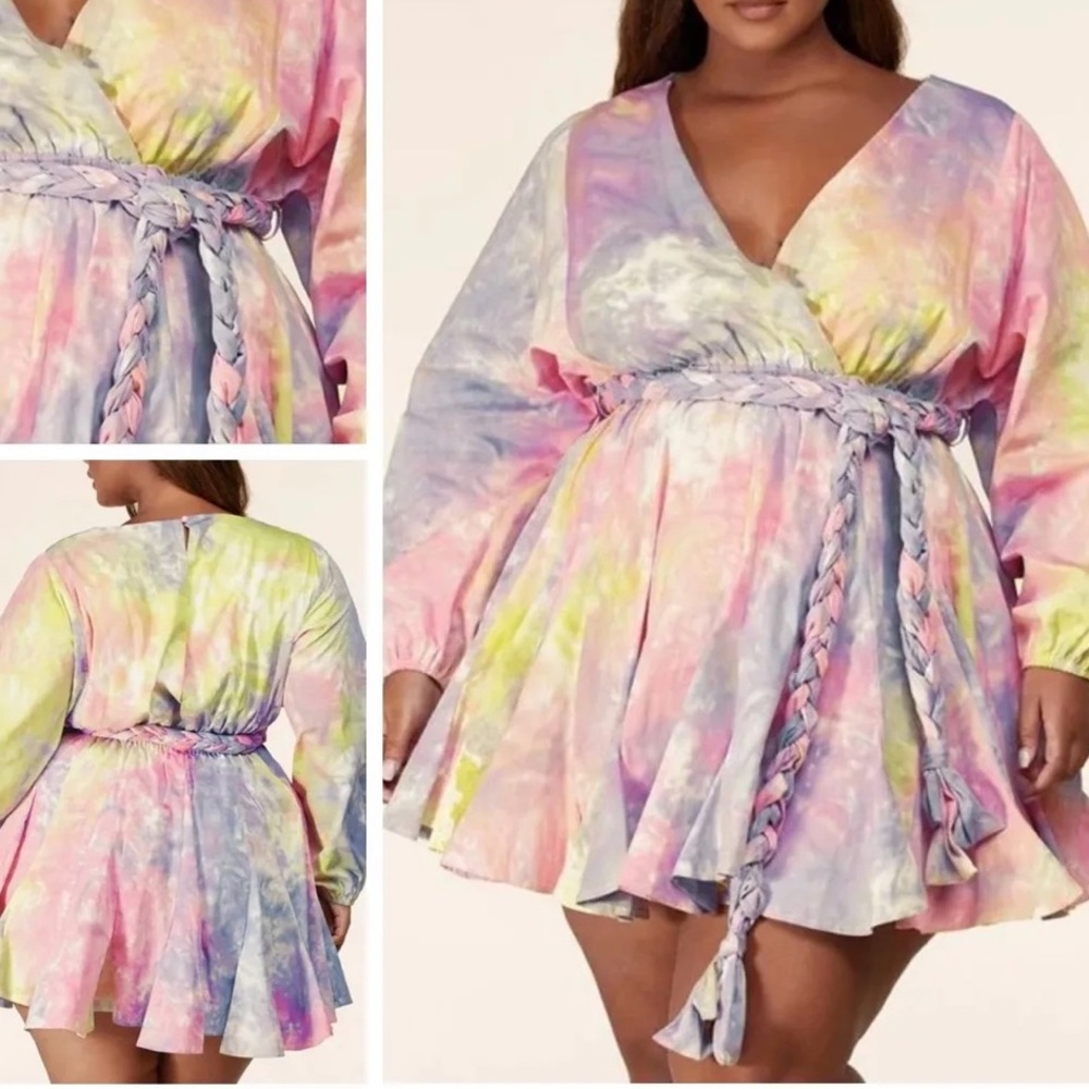 Cotton candy colored skater dress with rope belt